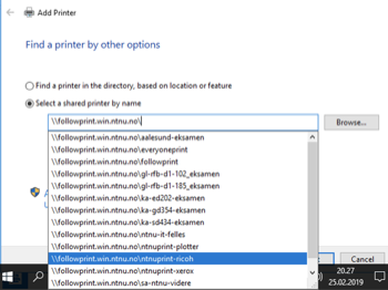 Select a shared printer by name